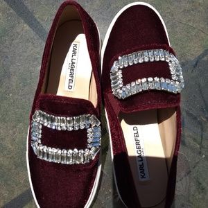 Karl Lagerfeild Bejeweled Velvet Ermine Flats  us sIZE 7